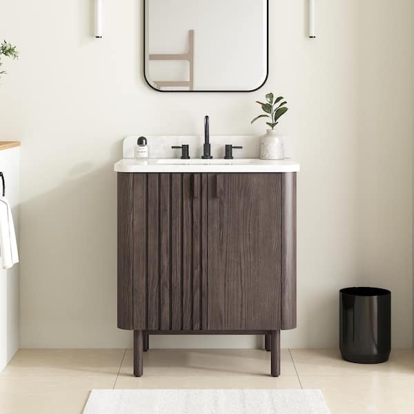 Avanity Blakely 31 in. Single Sink Brown Oak Bath Vanity with Calacatta White Quartz Top