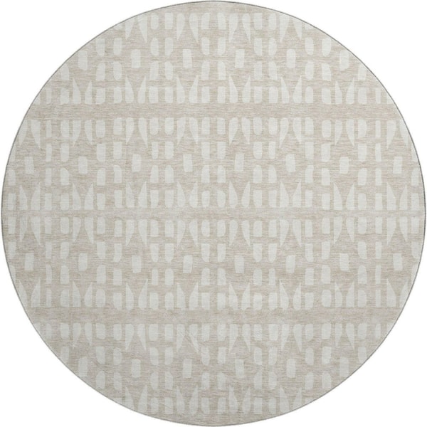 Addison Rugs Mayfield Premium Machine Washable Abstract AMF963 Beige 8 ft. x 8 ft. Round Rug