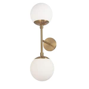 Dayana 2-Light Aged Brass Wall Sconce with White Glass