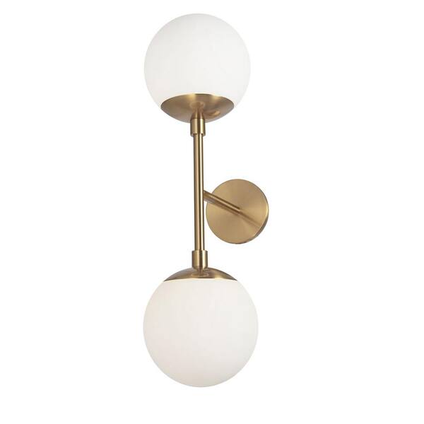 Dainolite Dayana 2-Light Aged Brass Wall Sconce with White Glass