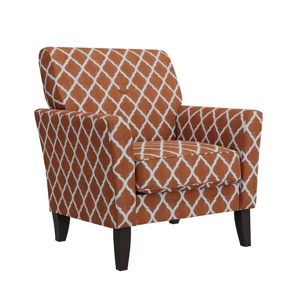 Handy Living Alex Orange Trellis Patterned Fabric Transitional Flared Arm Chair