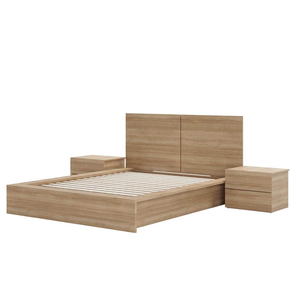James 4-Piece Brown Oak Bedroom Set with Queen Platform Bed
