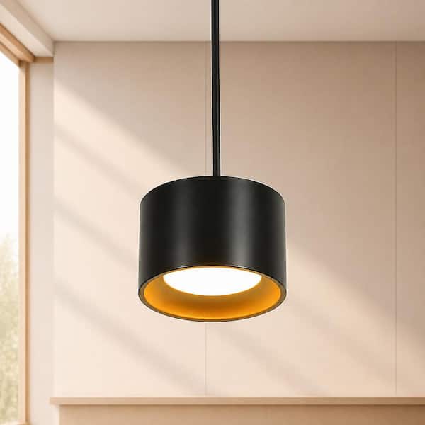 5.4 in. 1-Light Black and Gold Modern LED Cylinder Pendant Light with Aluminum Shade, 5 CCT Dimmable for Dining Room