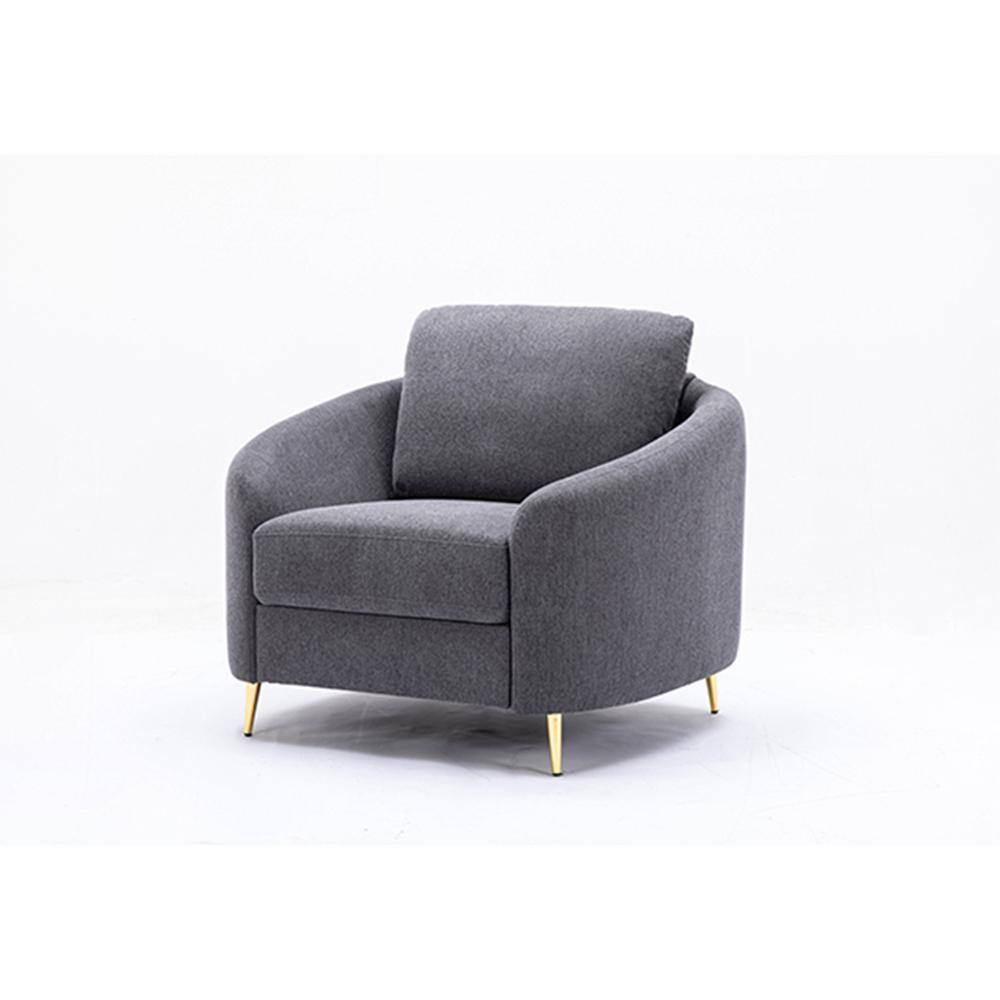 Yuina Gray Leather and Wood Accent Chair with Metal Legs