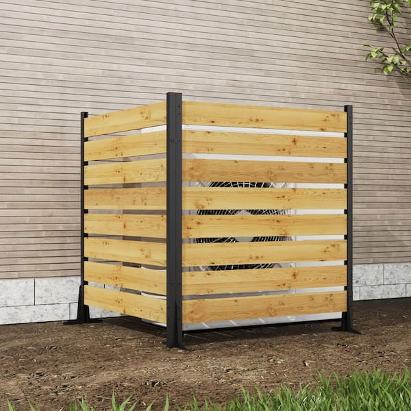 2-Piece 38.5 in. W x 55 in. H Black Cedar Wood Outdoor Privacy Screen Decorative Art Panel