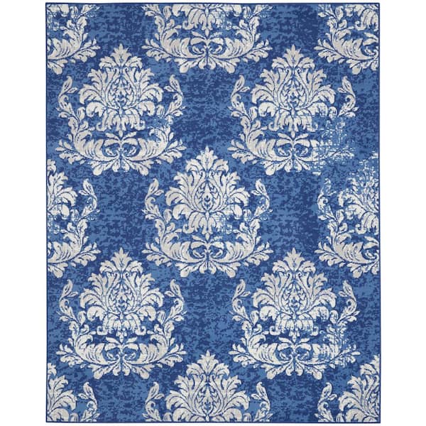 Nourison Whimsicle Navy Ivory 8 ft. x 10 ft. Floral Farmhouse Area Rug