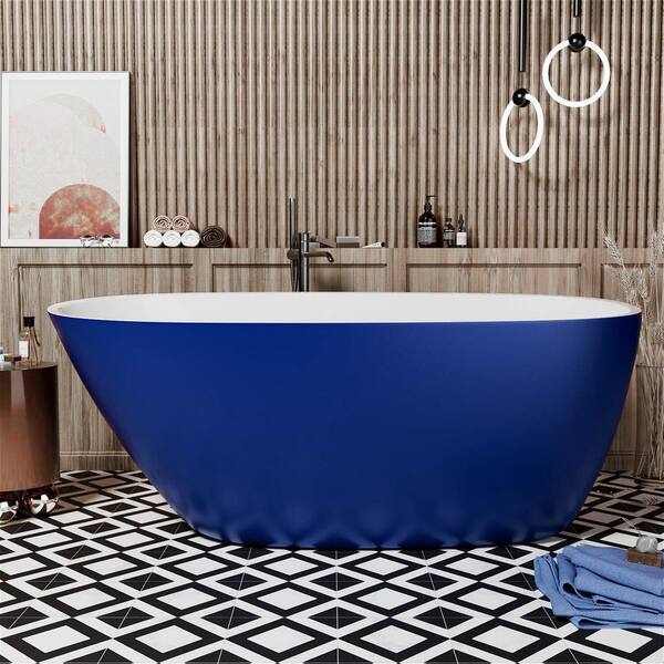 INSTER VELA 59 in. Modern Style Acrylic Single Slipper Freestanding Flatbottom Non-Whirlpool Soaking Bathtub in Blue