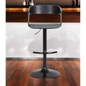 33 in. Black and Gold High Back Metal Bar Stool Faux Leather Seat