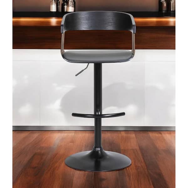 HomeRoots 33 in. Black and Gold High Back Metal Bar Stool Faux Leather Seat