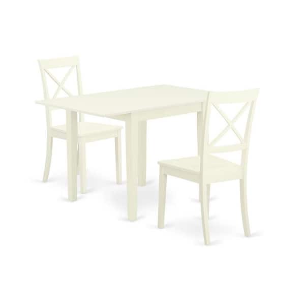 3-Piece Linen White Finish Solid Wood Top Dining Table Set
