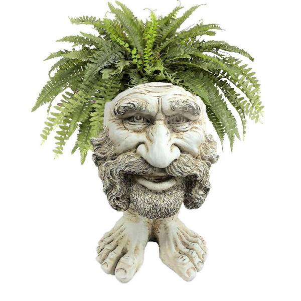 HOMESTYLES 18 in. Antique White Axle the Muggly Statue Face Planter Holds 7 in. Pot