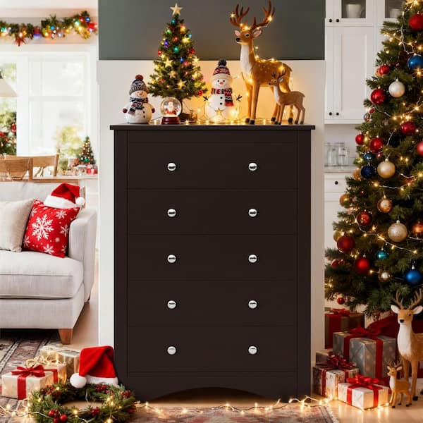 Creaser 31.4 in. Brown Tall Dressers Chest of Drawers with 5 Drawers