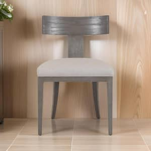 Beige and Gray Linen Wooden Frame Dining Chair (Set of 2)