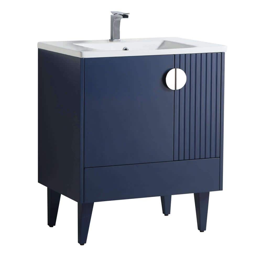 FINE FIXTURES Venezian 30 in. W x 18.11 in. D x 33 in. H Bathroom Vanity Side Cabinet in Navy Blue with White Ceramic Top -  VN30NB-VNHA1PC