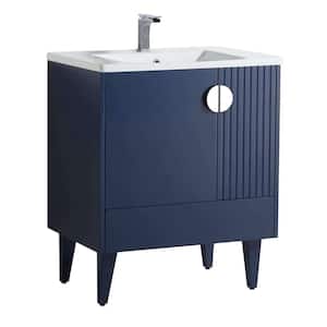 Venezian 30 in. W x 18.11 in. D x 33 in. H Bathroom Vanity Side Cabinet in Navy Blue with White Ceramic Top