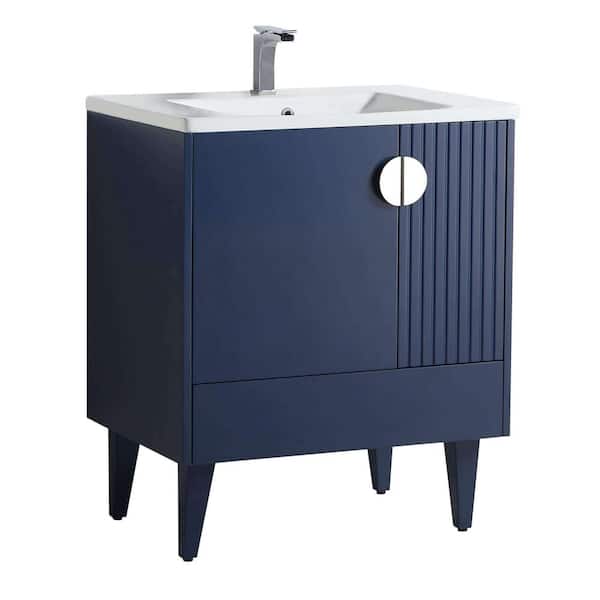FINE FIXTURES Venezian 30 in. W x 18.11 in. D x 33 in. H Bathroom Vanity Side Cabinet in Navy Blue with White Ceramic Top