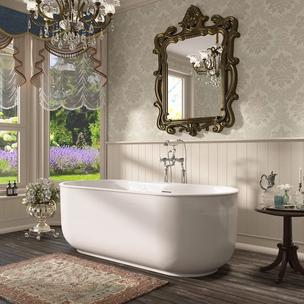 67 in. x 31.5 in. Acrylic Freestanding Flatbottom Double Ended Soaking Bathtub in White