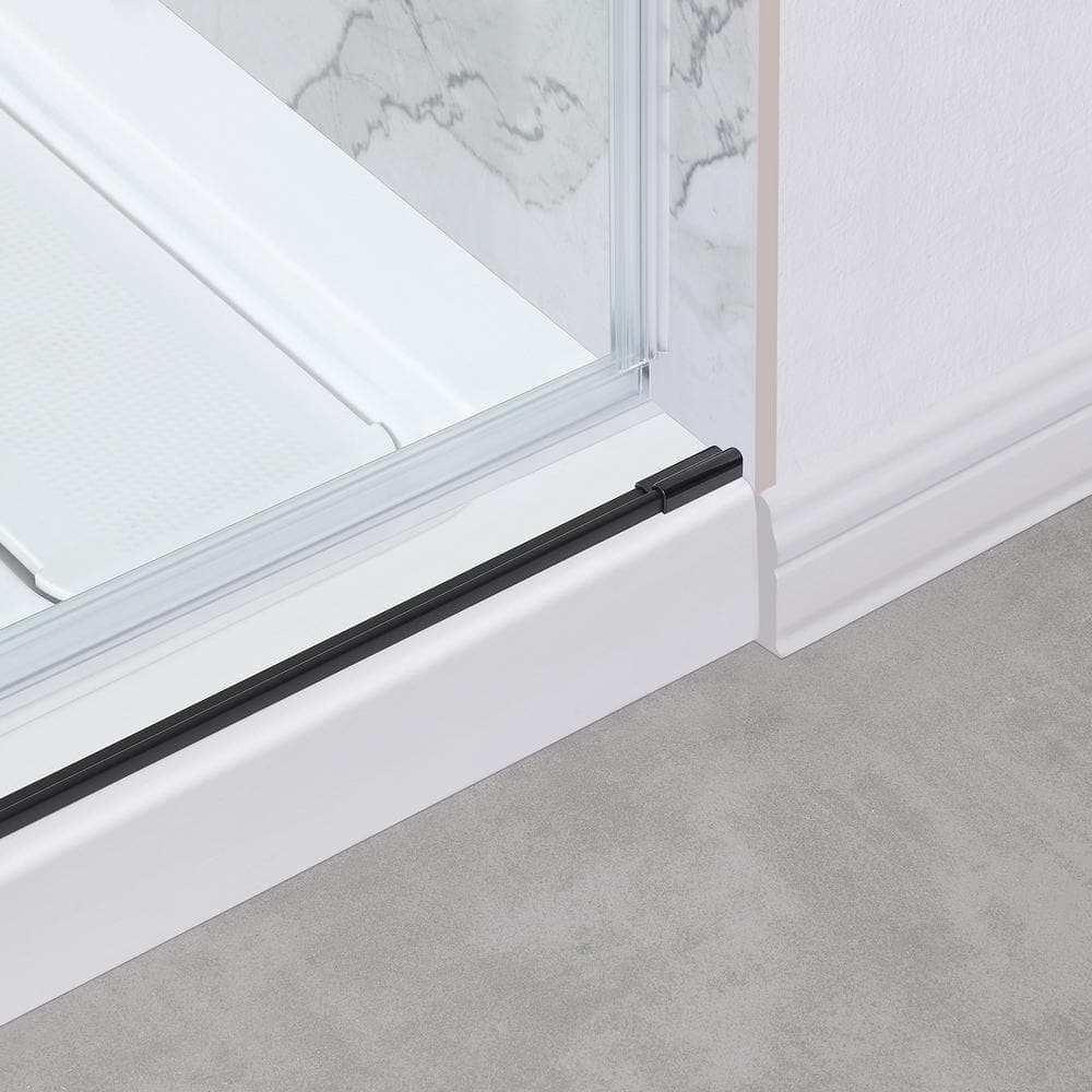 Bel Matte Black Frameless Sliding Shower Door with Clear Glass