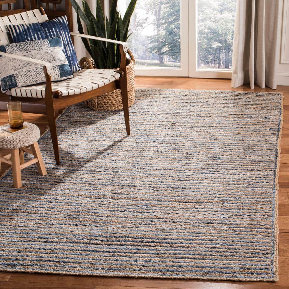 Cape Cod Natural and Blue Handmade Jute Area Rug 3'x5'