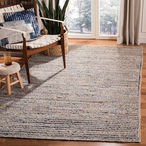 Cape Cod Natural/Blue Doormat 3 ft. x 5 ft. Braided Striped Area Rug