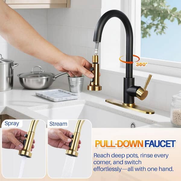 AVITAS 3-Mode Single Handle Pull Down Sprayer Kitchen Faucet with