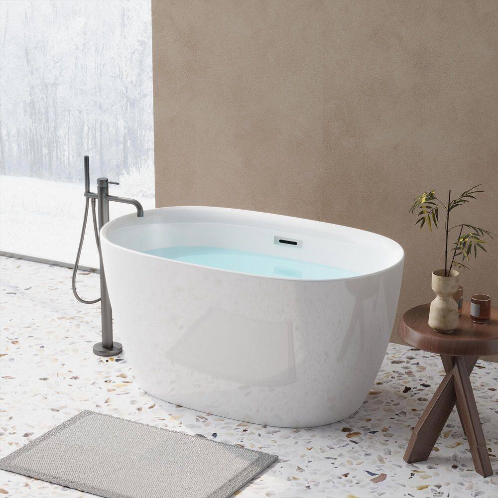 Siro 47 in. x 28 in. Freestanding Oval Soaking Bathtub in Gloss White with Overflow and Pop-Up Drain, Acrylic price history on PriceWatchPro