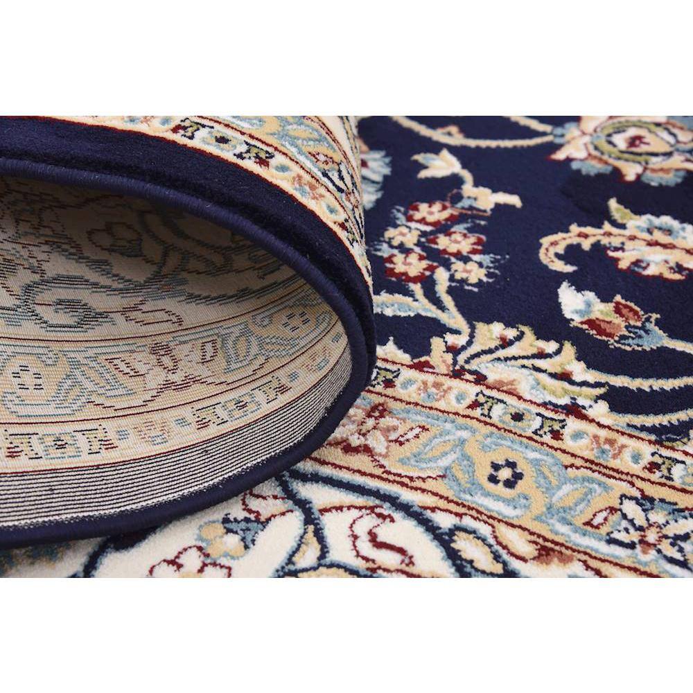 Navy Blue and Beige Floral Synthetic 8x10 Area Rug