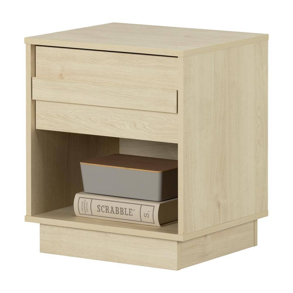 Bleached Oak 1-Drawer Nightstand with Open Shelf