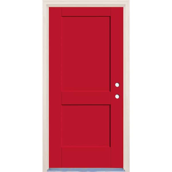 Builders Choice 36 in. x 80 in. 2-Panel Left-Hand Ruby Red Fiberglass Prehung Front Door w/4-9/16 in. Frame and Nickel Hinges