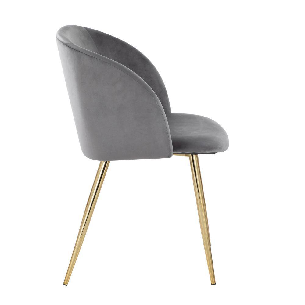 Silver Velvet Upholstered Arm Chair with Gold Legs, Set of 2