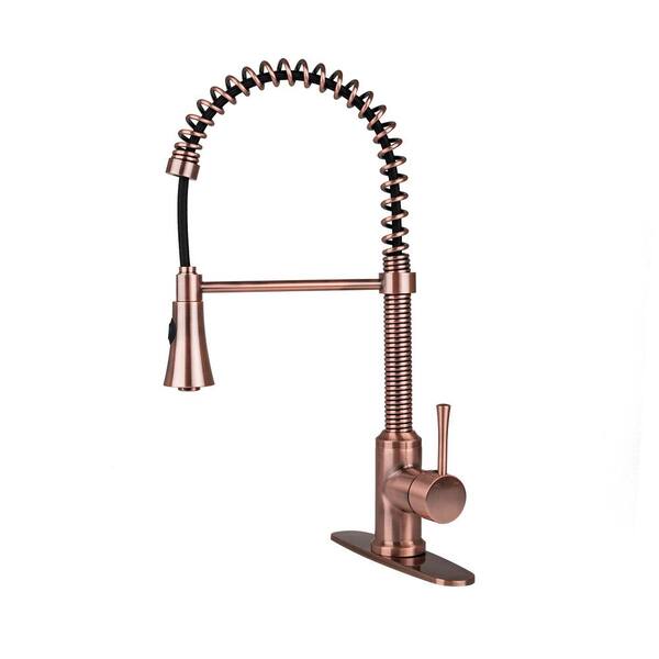 Fontaine By Italia Single Handle 3 Hole Residential Spring Coil Pull Down Sprayer Kitchen Faucet With Deck Plate In Antique Copper N96565c Dp Ac The Home Depot