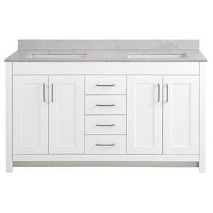 Westcourt 61 in. W x 22 in. D Bath Vanity in White with Stone Effect Vanity Top in Pulsar with White Sink