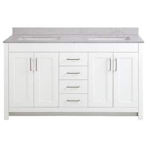 Westcourt 61 in. W x 22 in. D x 39 in. H Double Sink  Bath Vanity in White with Pulsar  Stone Composite Top