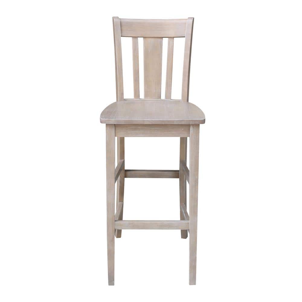 Elegant Washed Gray Taupe Solid Wood Bar Stool, 29.92" Seat Height