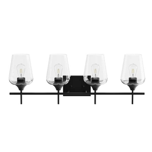 4-Light Matt Black Vanity Light Bathroom with Clear Glass Shades