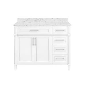 Caville 42 in. W x 22 in. D x 34.50 in. H Bath Vanity in White with Carrara Marble Top