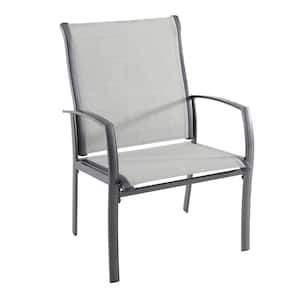 Mix and Match Stationary Aluminum Oversized Outdoor Patio Dining Chair in Sunbrella Augustine Alloy (2-Pack)