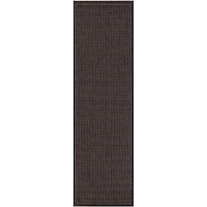 Recife Saddle Stitch Black-Cocoa 2 ft. x 12 ft. Indoor/Outdoor Runner Rug