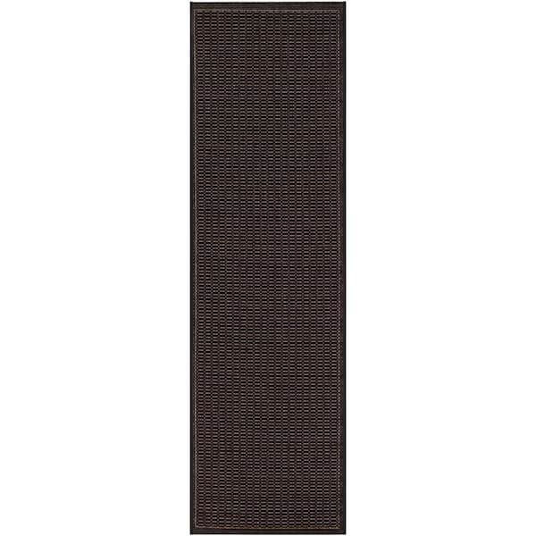 Couristan Recife Saddle Stitch Black-Cocoa 2 ft. x 12 ft. Indoor/Outdoor Runner Rug