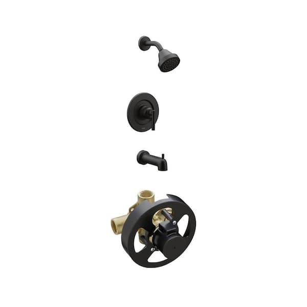 Gibson Matte Black Posi-Temp Tub/Shower Faucet Trim and Brass Rough-in Valve with Stops - 1/2 in. IPS Connection