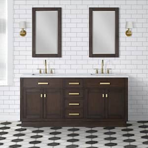 Chestnut 72 in. W x 21.5 in. D Vanity in Brown Oak with Marble Vanity Top in White with White Basin