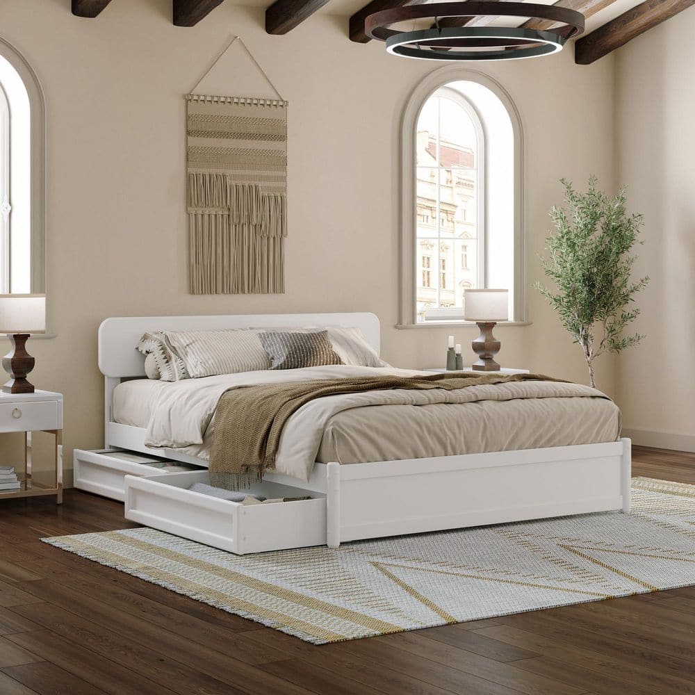 AFI Capri White Solid Wood Frame Queen Platform Bed with Panel ...