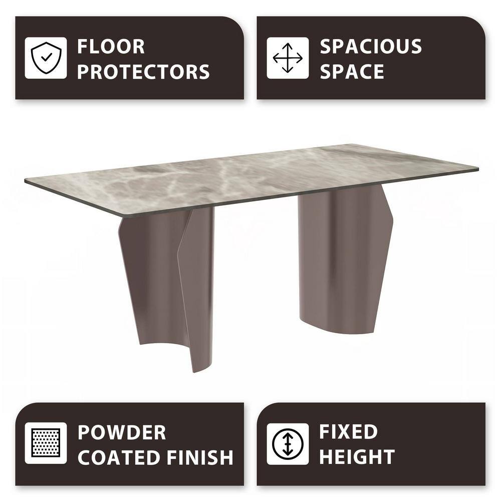 Zelan 62" Deep Grey Sintered Stone Dining Table with Stainless Steel Base