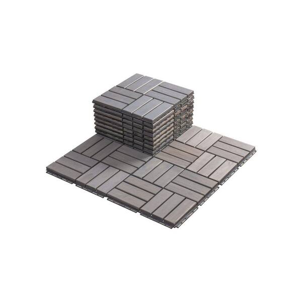 Tidoin 1 ft. x 1 ft. 12Slats Acacia Wood Deck Tiles in Gray (10 Per