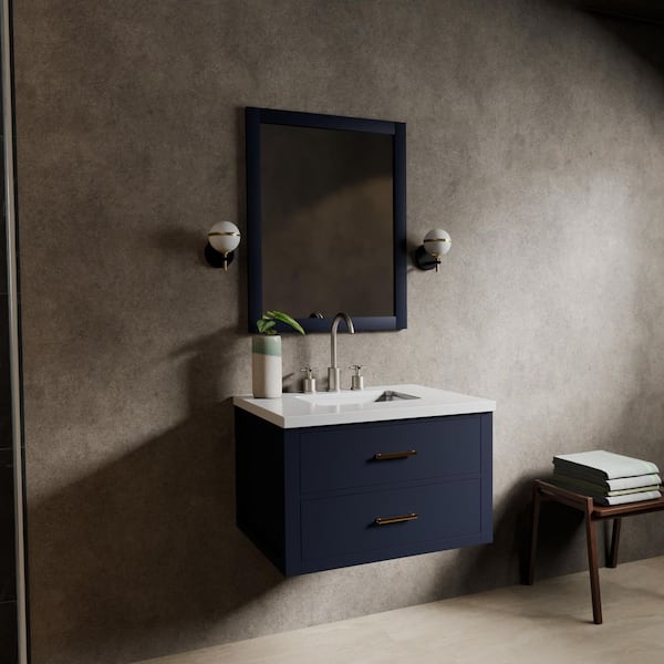 Sherman 30 in. W x 22 in. D Blue Double Bath Vanity with White Quartz Top, and Faucet Set