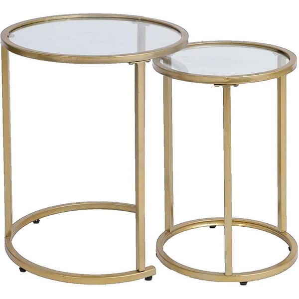 Gold Round Glass Top Nest End Table U200055, Gold Side Table Glass Top