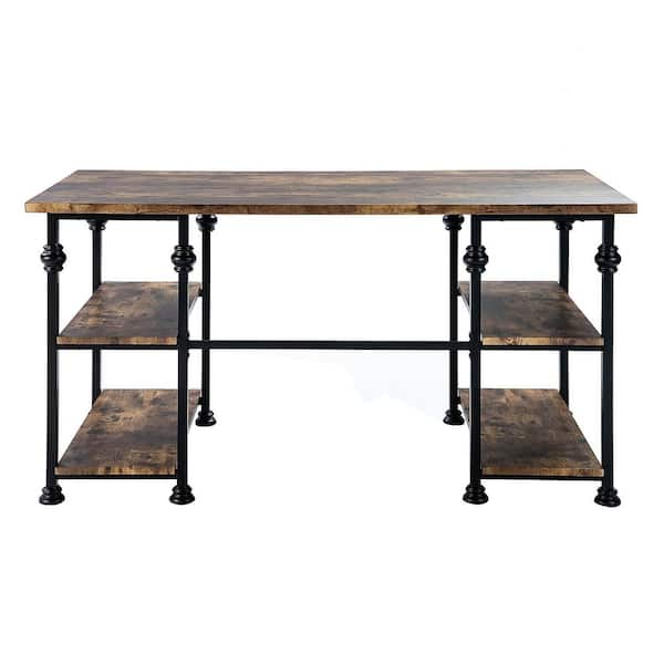 60 in. Black Sand Metal Industrial Modern Rustic Storage Writing Desk