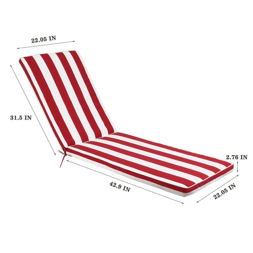 Red and White Striped Foam Chaise Lounge Cushion