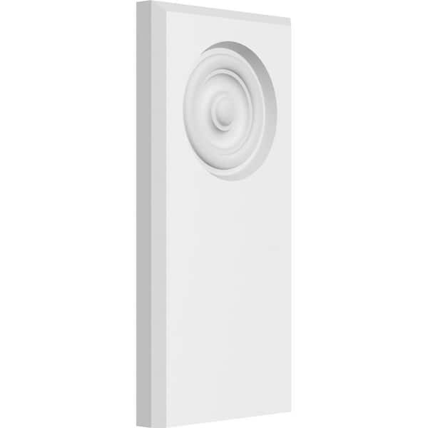 Ekena Millwork 3/4 in. x 5 in. x 10 in. PVC Standard Foster Bullseye Plinth Block Moulding with Beveled Edge