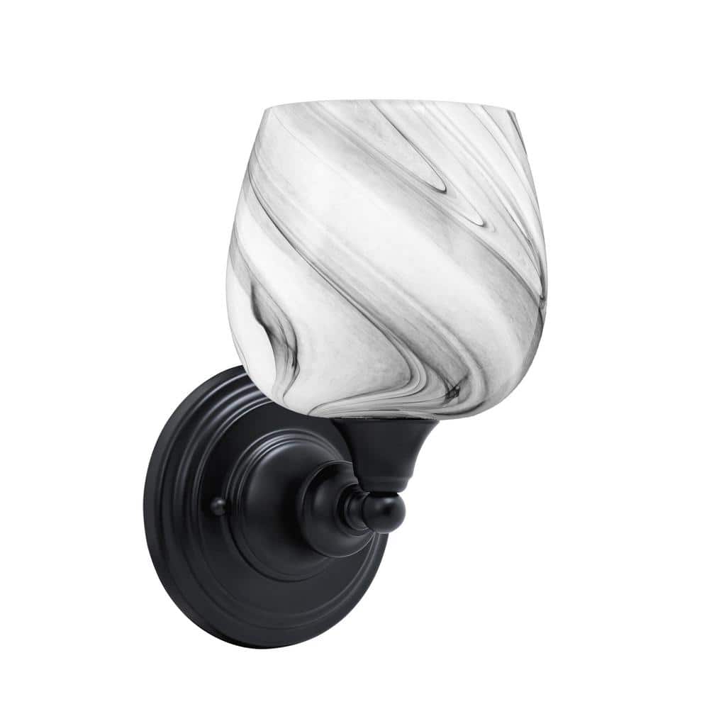 Fulton 1 Light Matte Black Wall Sconce 6 in. Onyx Swirl Glass